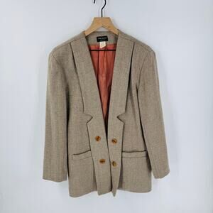 Vintage Chad Stevens Wool Herringbone‎ Blazer Tan Lined USA Size 8 Long Line